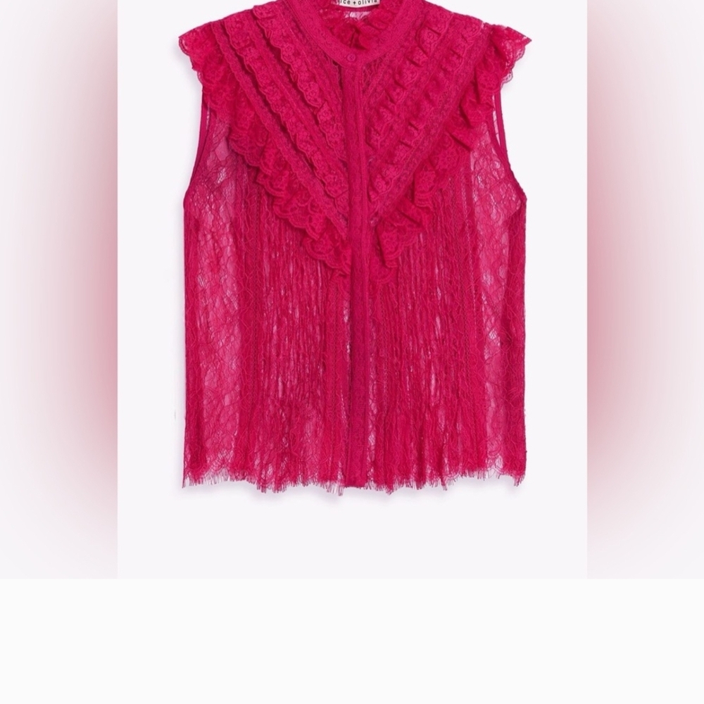 Alice + Olivia Pink Ruffled Sleeveless Blouse